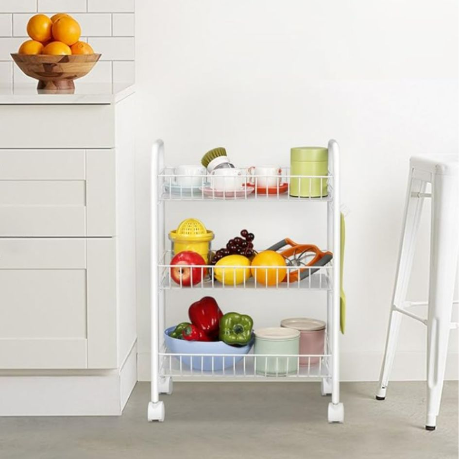 Carrito Organizador Metálico de 3 Niveles | Con Ruedas y Diseño Plegable