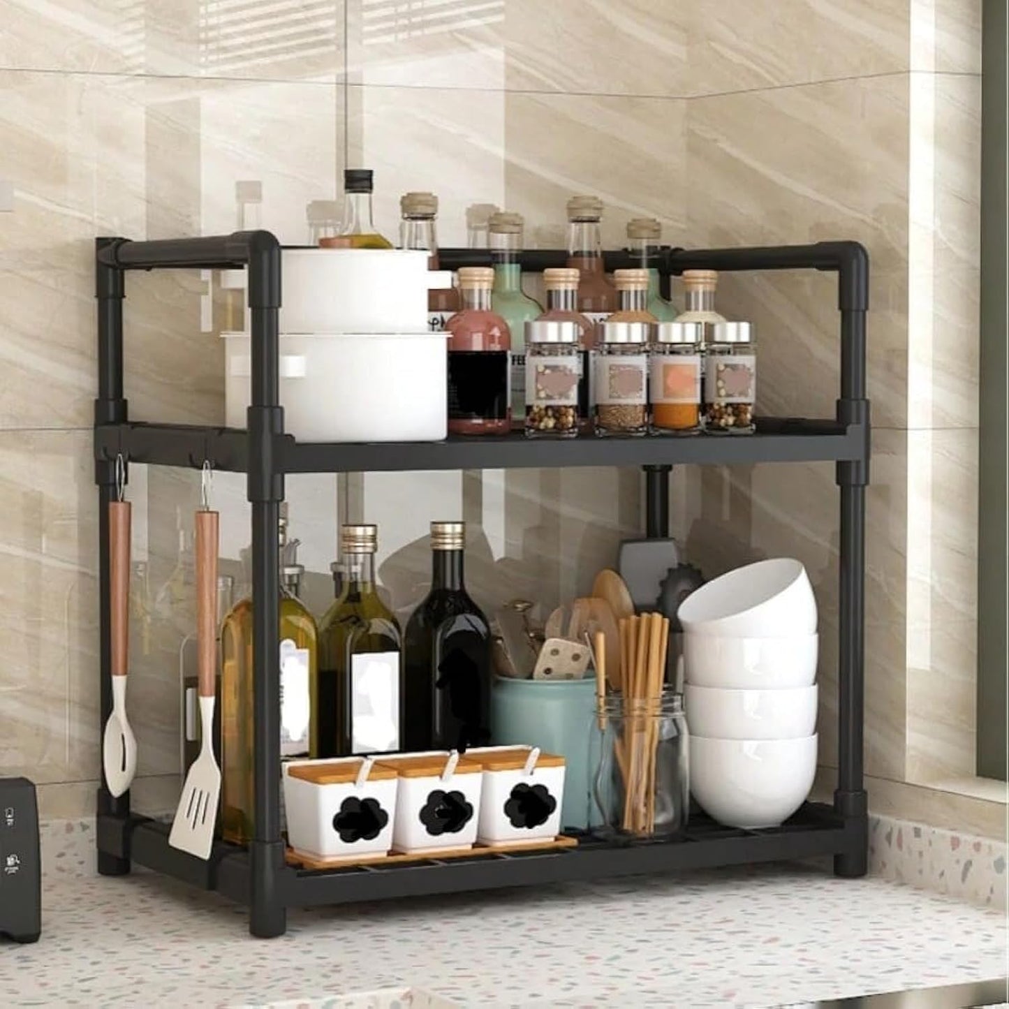 Estante Organizador de Cocina y Baño de 2 Niveles | Multiusos y Antideslizante